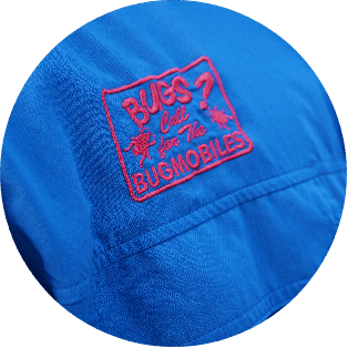 Image of Bugs Mobile logo on Blue fabric